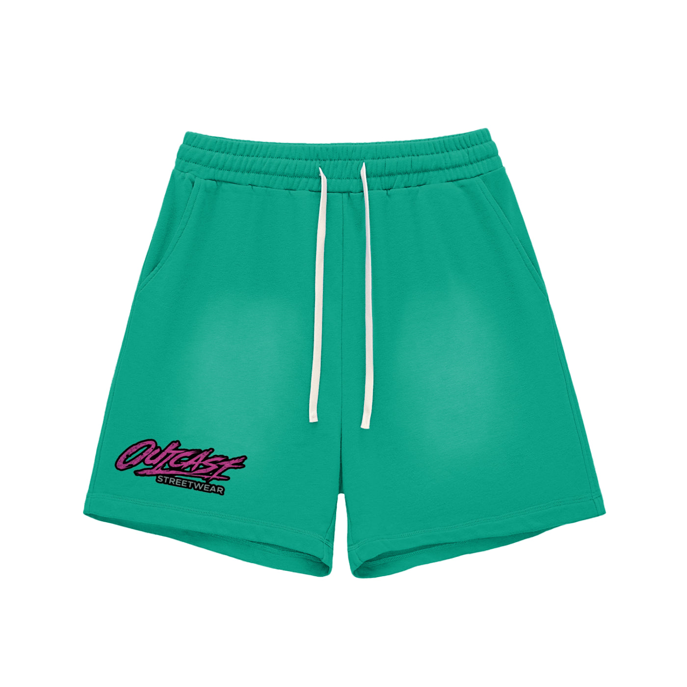 "Outcast Society" Sun Fade Raw Edge Cotton Shorts