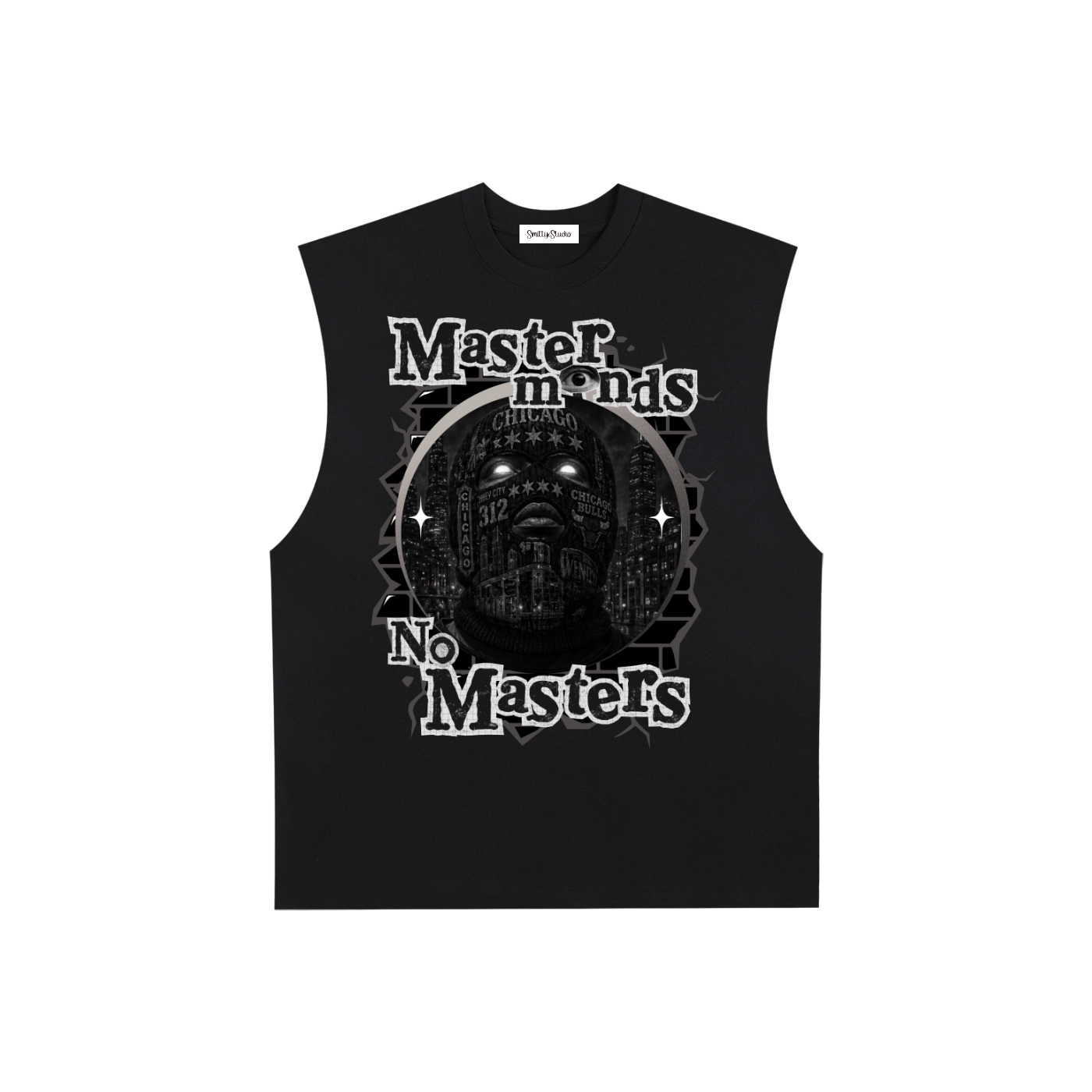 Chicago "Masterminds" Raw Edge Cotton Tank Top (White Print)