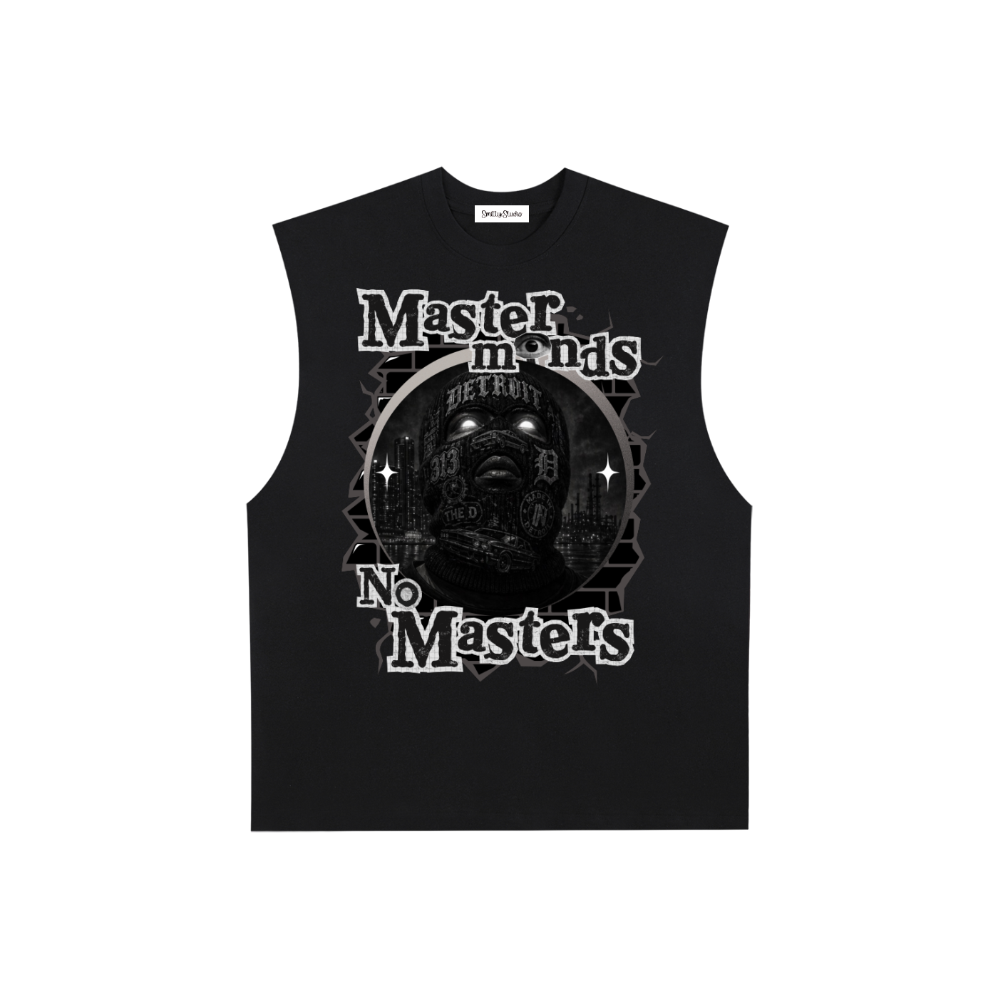 Detroit "Masterminds" Raw Edge Cotton Tank Top (White Print)