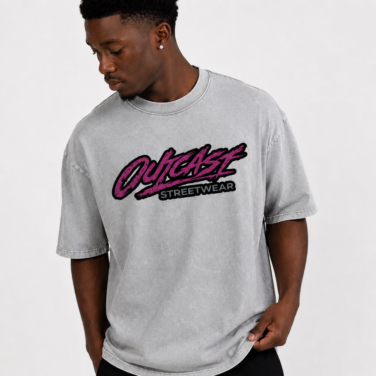 "Outcast Society" Snow Washed Oversized Cotton T-Shirt