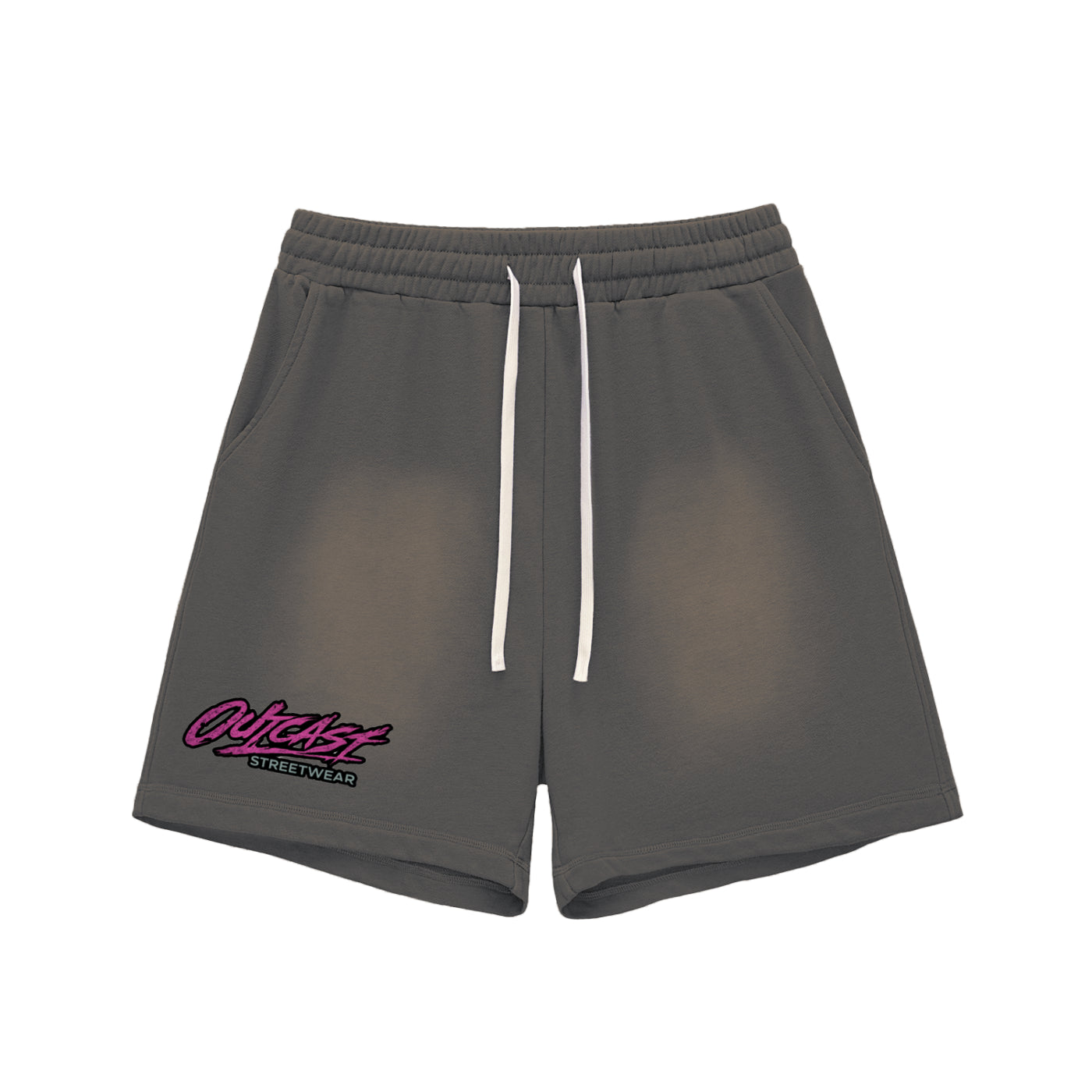"Outcast Society" Sun Fade Raw Edge Cotton Shorts