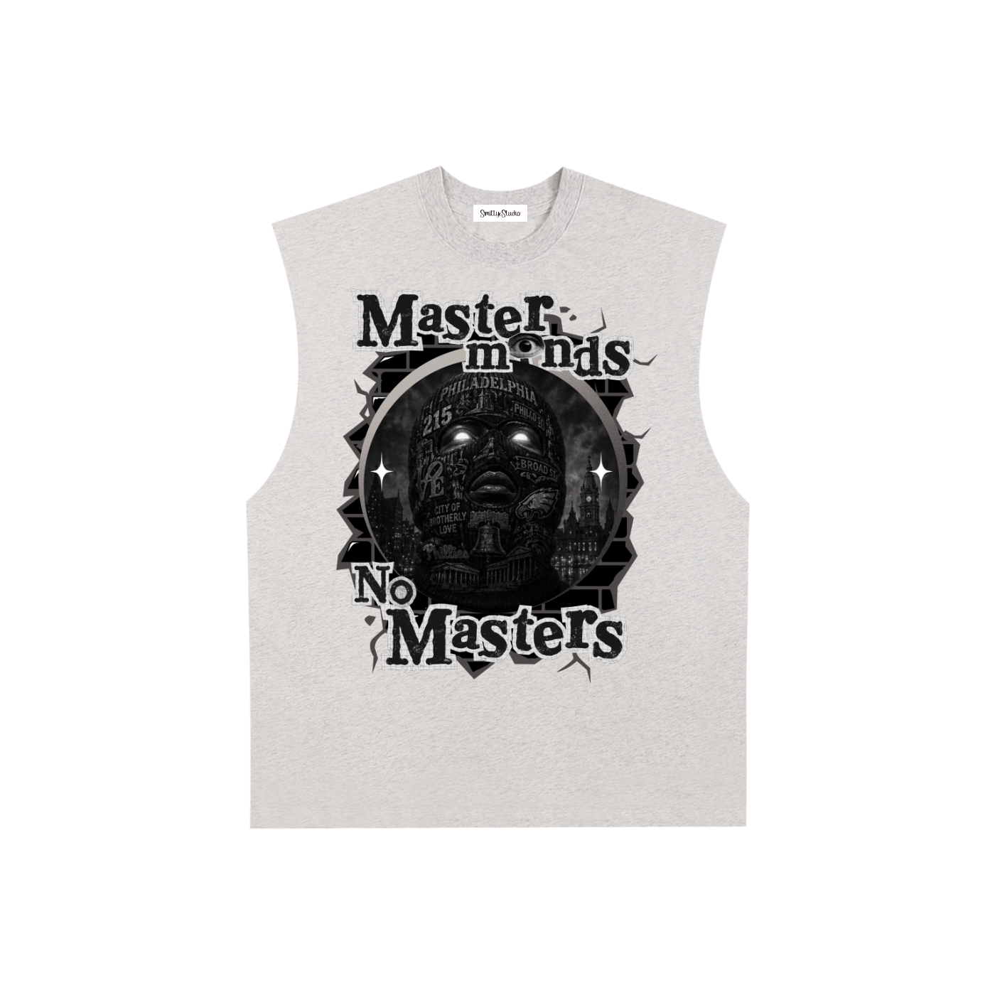 Philadelphia "Masterminds" Raw Edge Cotton Tank Top (White Print)