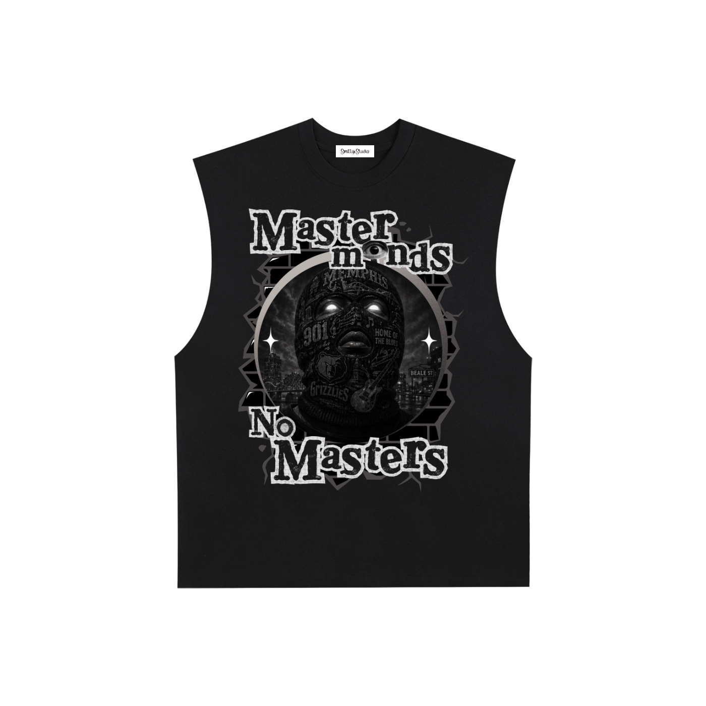 Memphis "Masterminds" Raw Edge Cotton Tank Top (White Print)