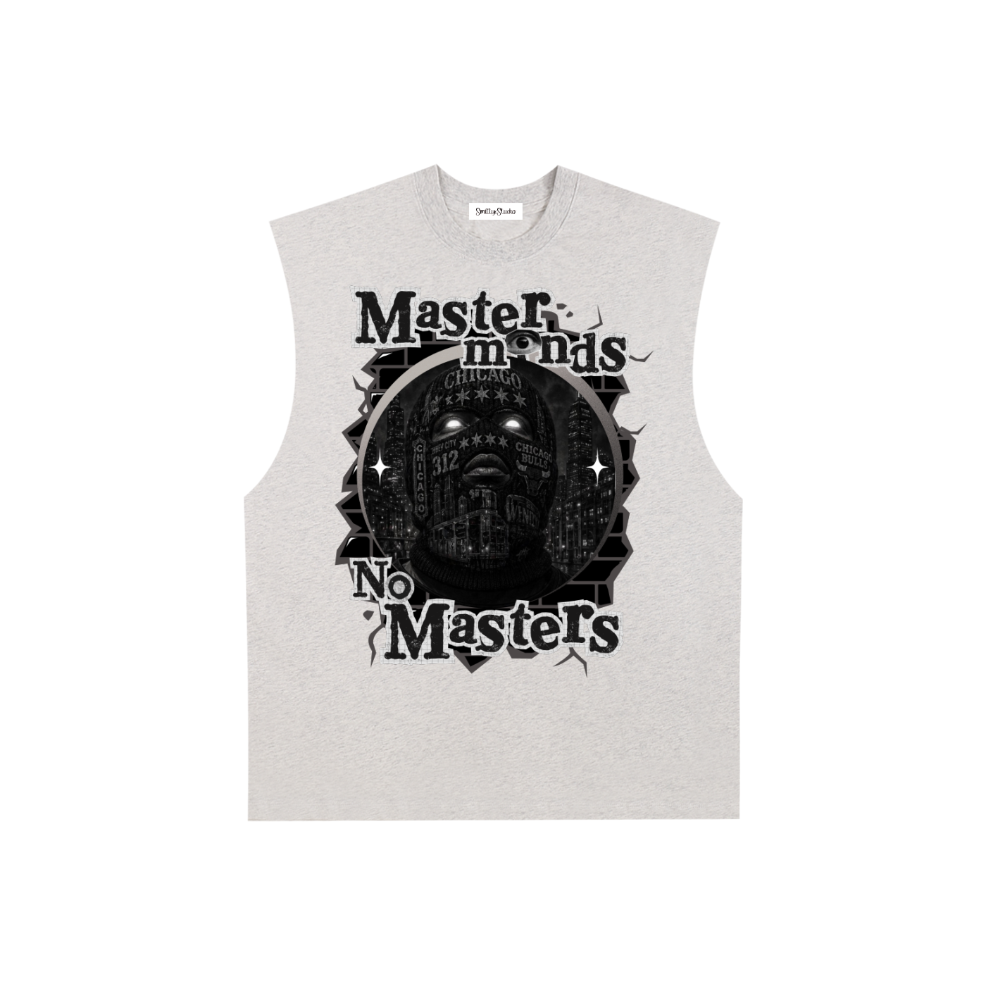 Chicago "Masterminds" Raw Edge Cotton Tank Top (White Print)