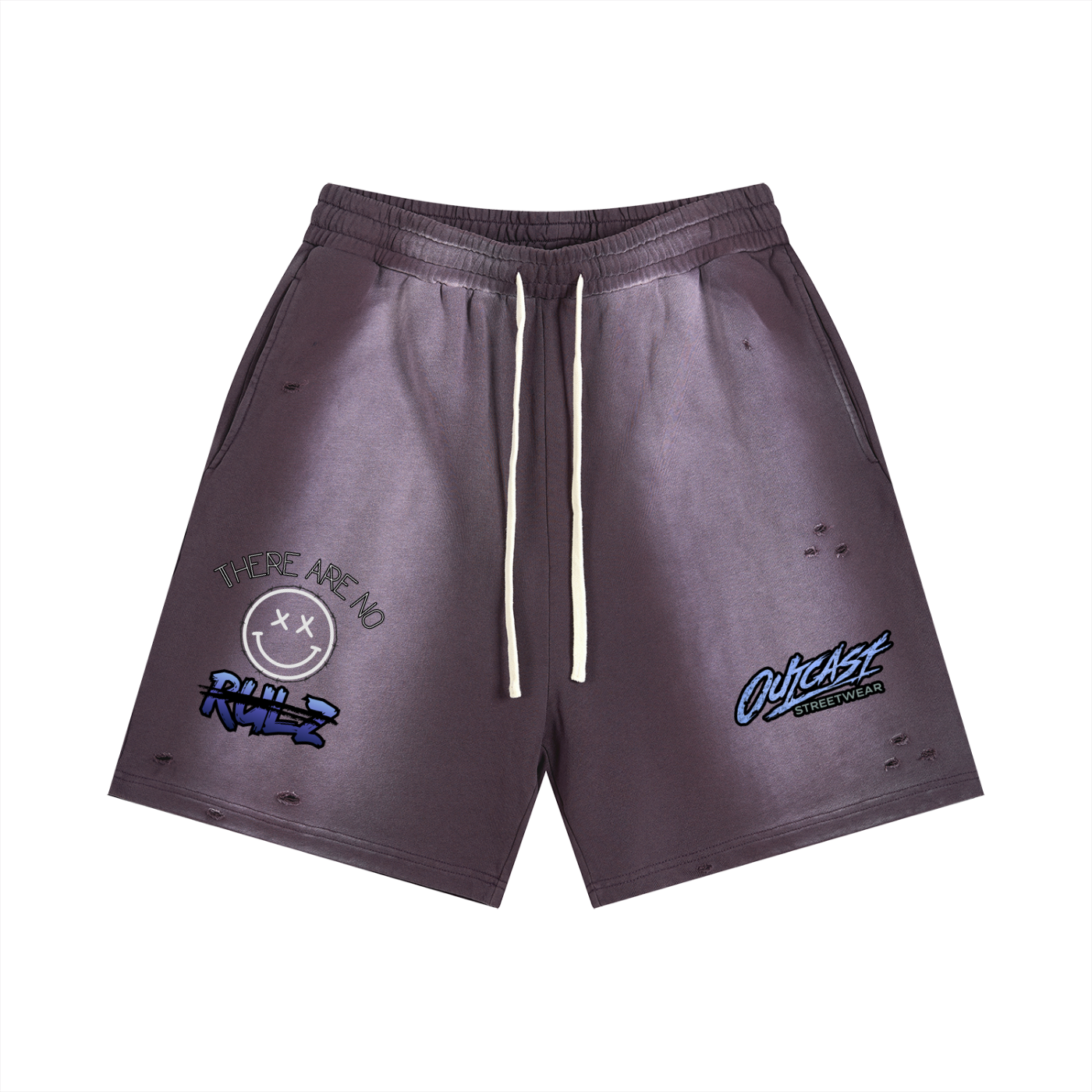 "Outcast Society" Sun Fade Distressed Shorts (Purple)