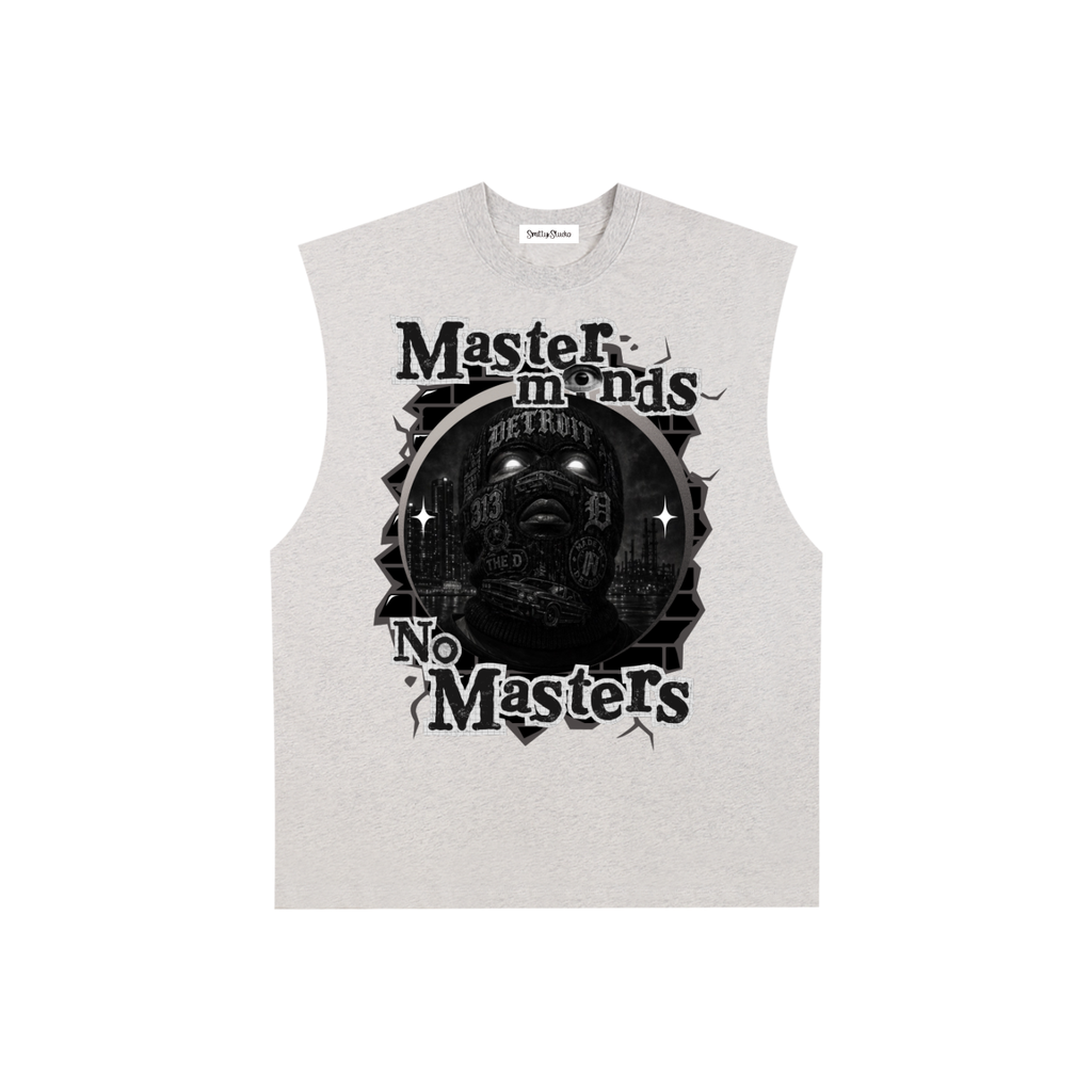 Detroit "Masterminds" Raw Edge Cotton Tank Top (White Print)