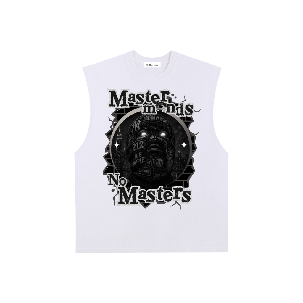 New York "Masterminds" Raw Edge Cotton Tank Top (Black Print)