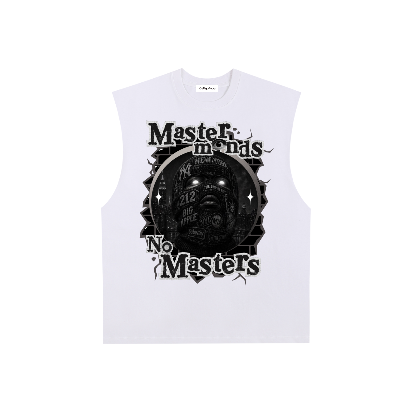 New York "Masterminds" Raw Edge Cotton Tank Top (Black Print)