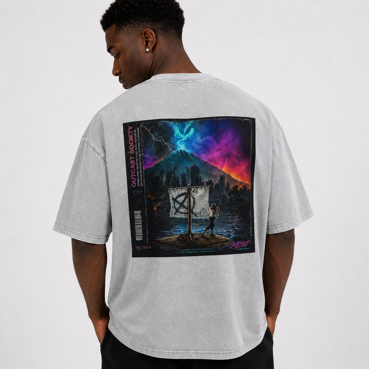 "Outcast Society" Snow Washed Oversized Cotton T-Shirt