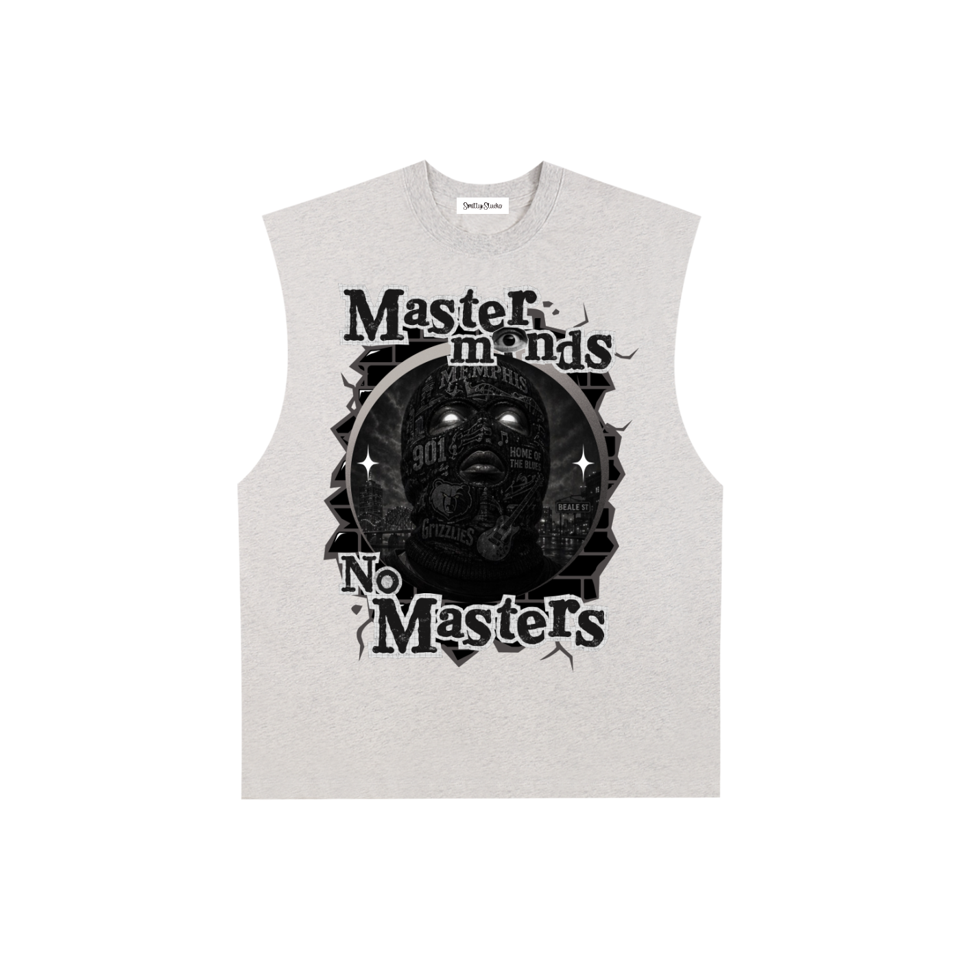 Memphis "Masterminds" Raw Edge Cotton Tank Top (White Print)