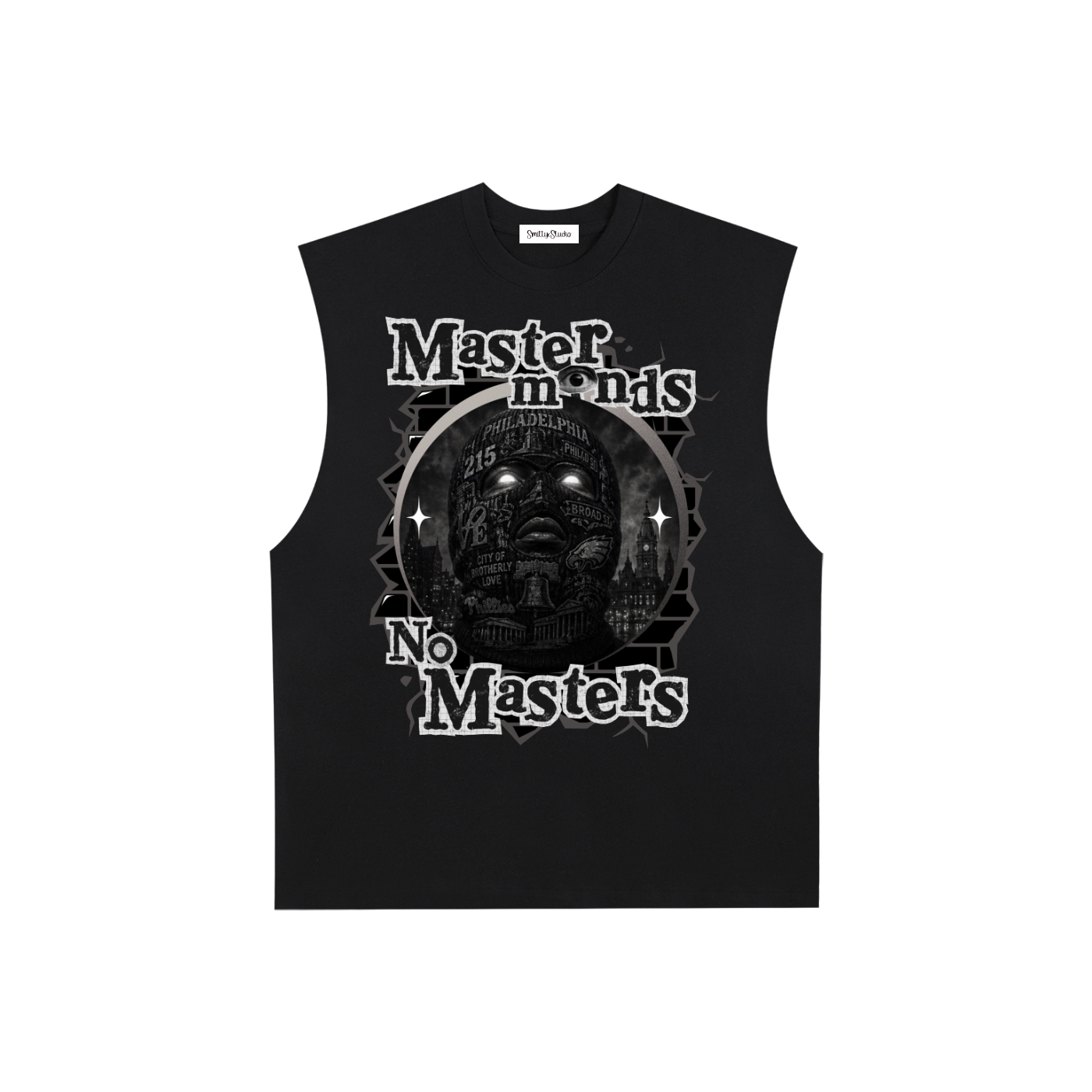 Philadelphia "Masterminds" Raw Edge Cotton Tank Top (White Print)