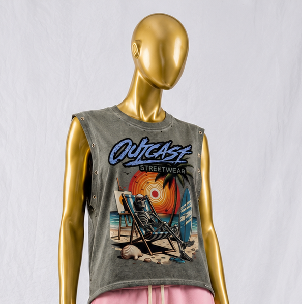 "Outcast Society" Distressed Grommet Eyelet Tank Top (Purple)