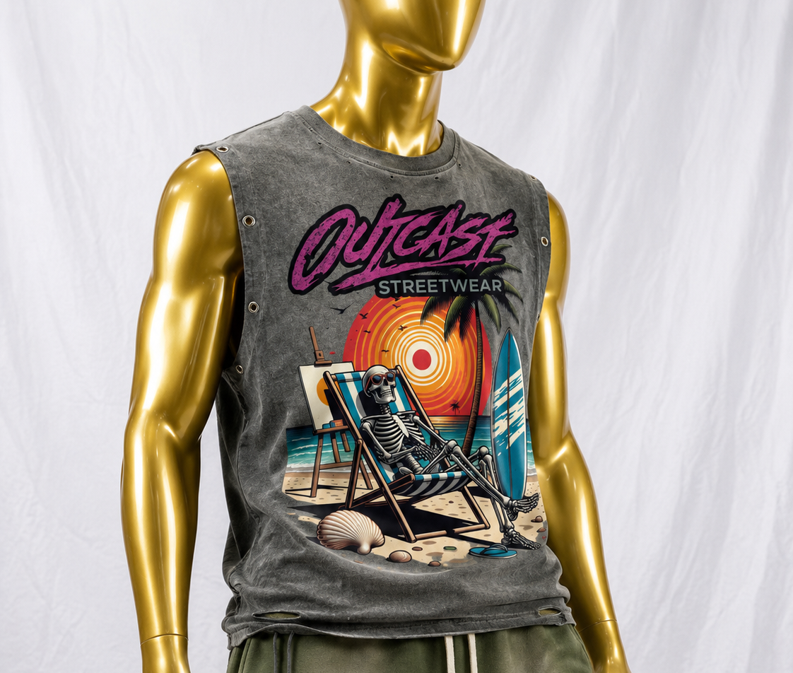 "Outcast Society" Distressed Grommet Eyelet Tank Top