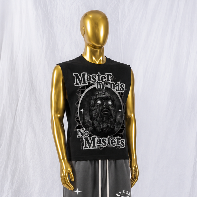 "Masterminds" Raw Edge Cotton Tank Top - White - (Baltimore)