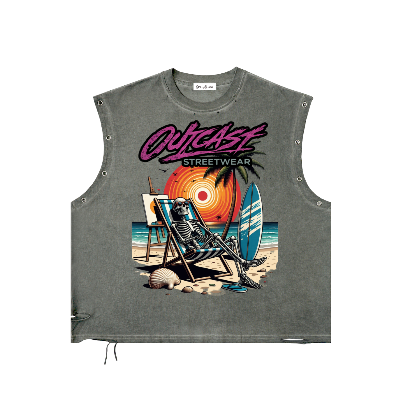 "Outcast Society" Distressed Grommet Eyelet Tank Top