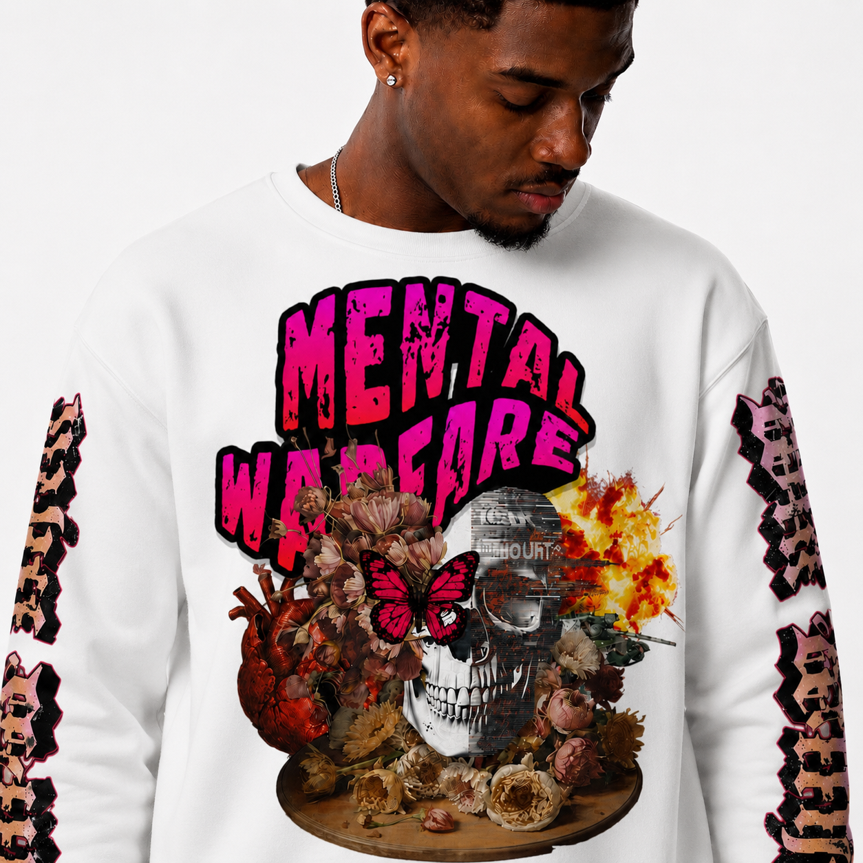 Mental Warfare Unisex cotton sweatshirt (white)