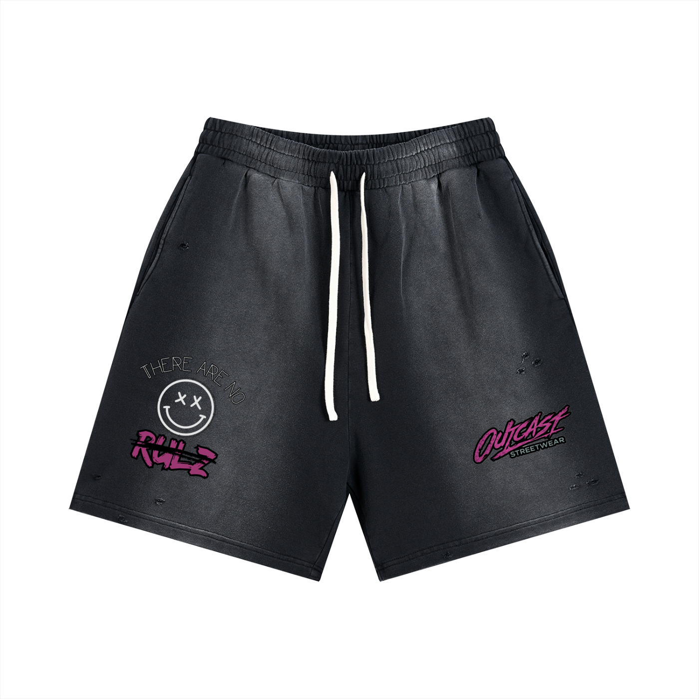 "Outcast Society" Sun Fade Distressed Shorts