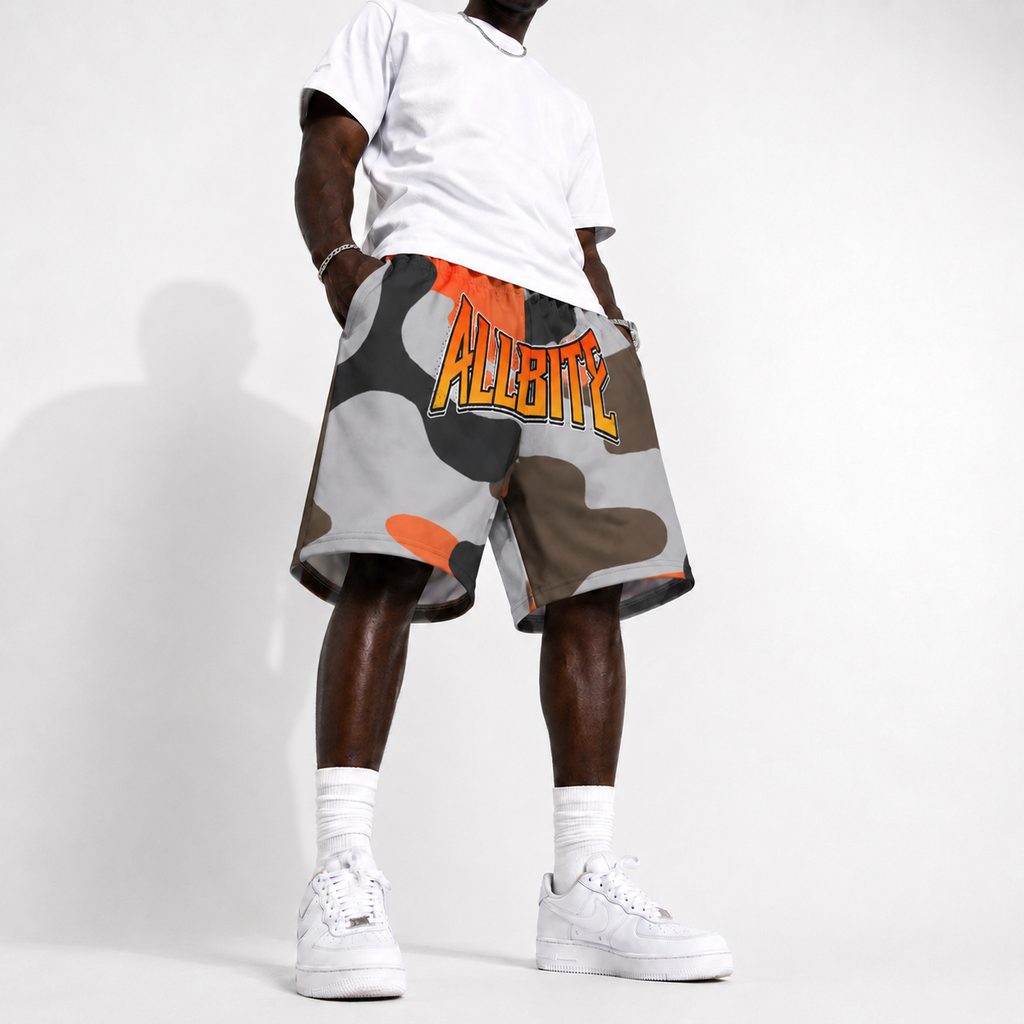 ALL BITE camo (orange) Athletic Long Shorts