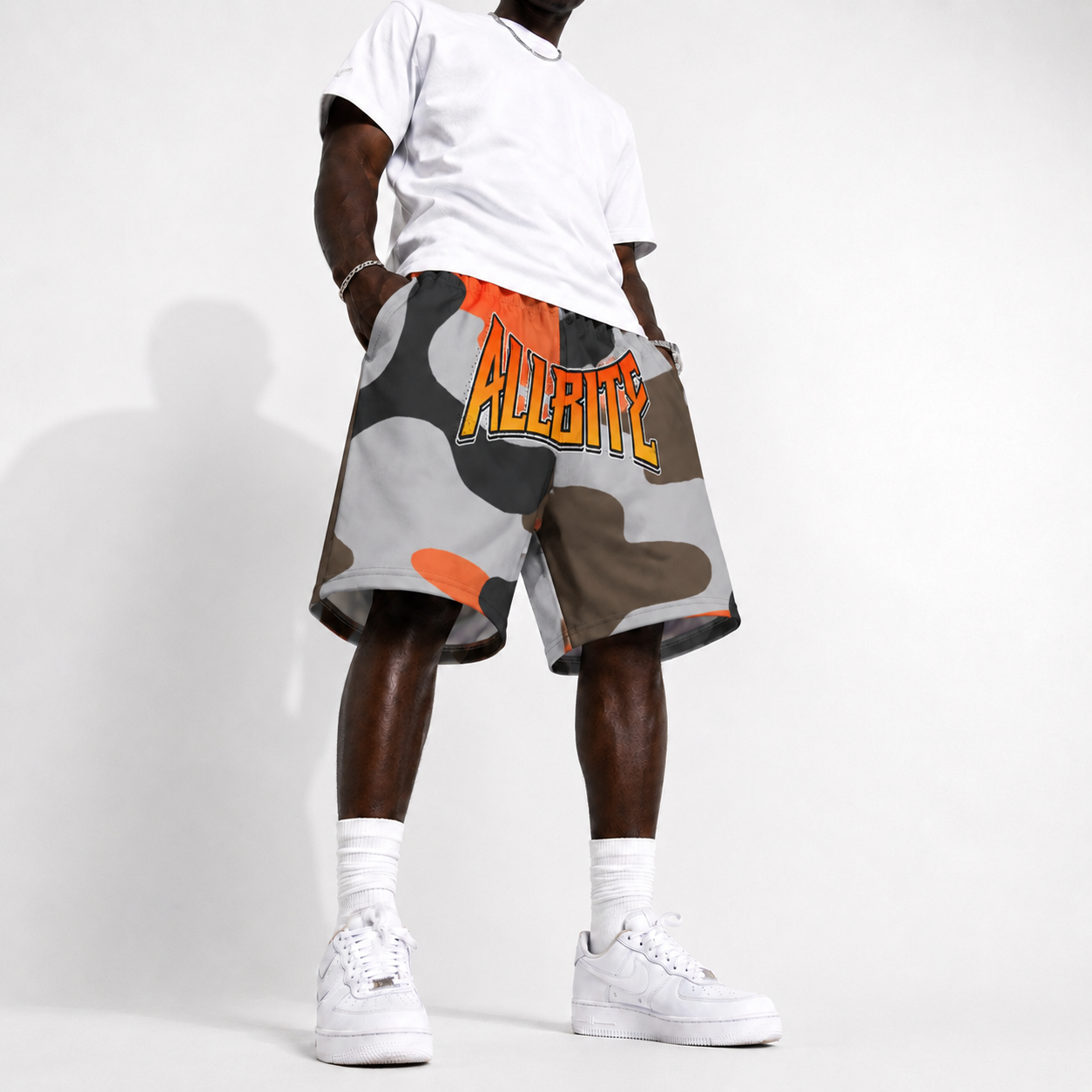 ALL BITE camo (orange) Athletic Long Shorts