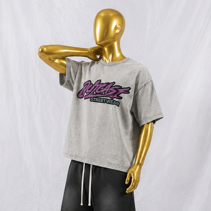 "Outcast Society" Snow Washed Oversized Cotton T-Shirt