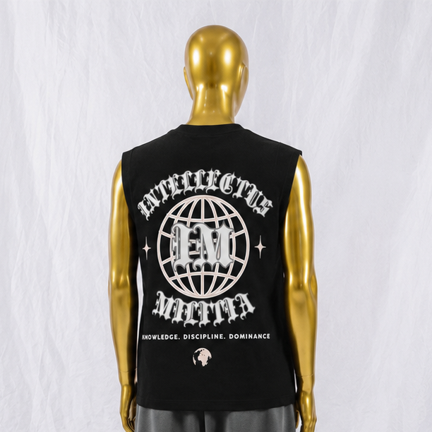 "Masterminds" Raw Edge Cotton Tank Top - White - (Baltimore)