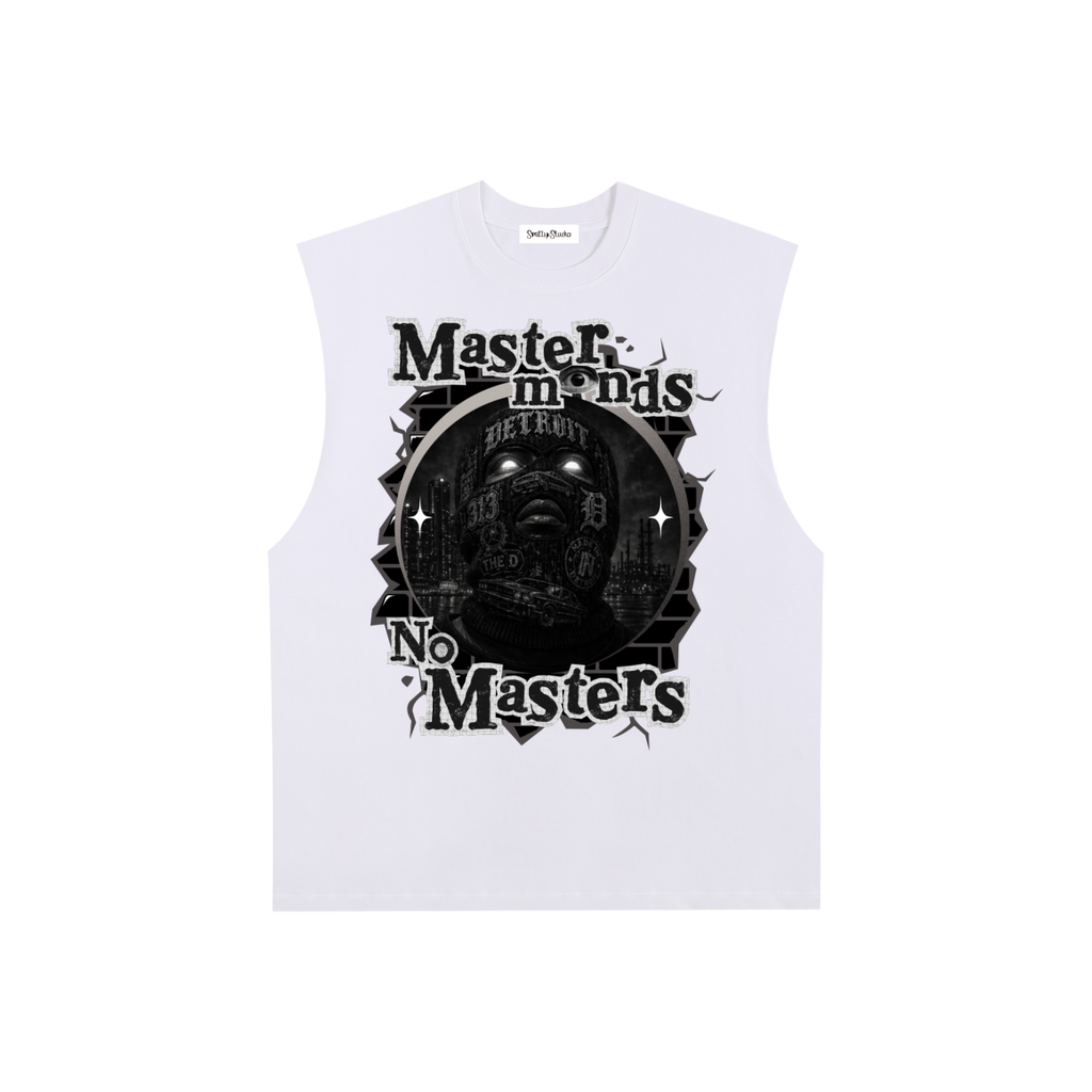 Detroit "Masterminds" Raw Edge Cotton Tank Top (Black Print)