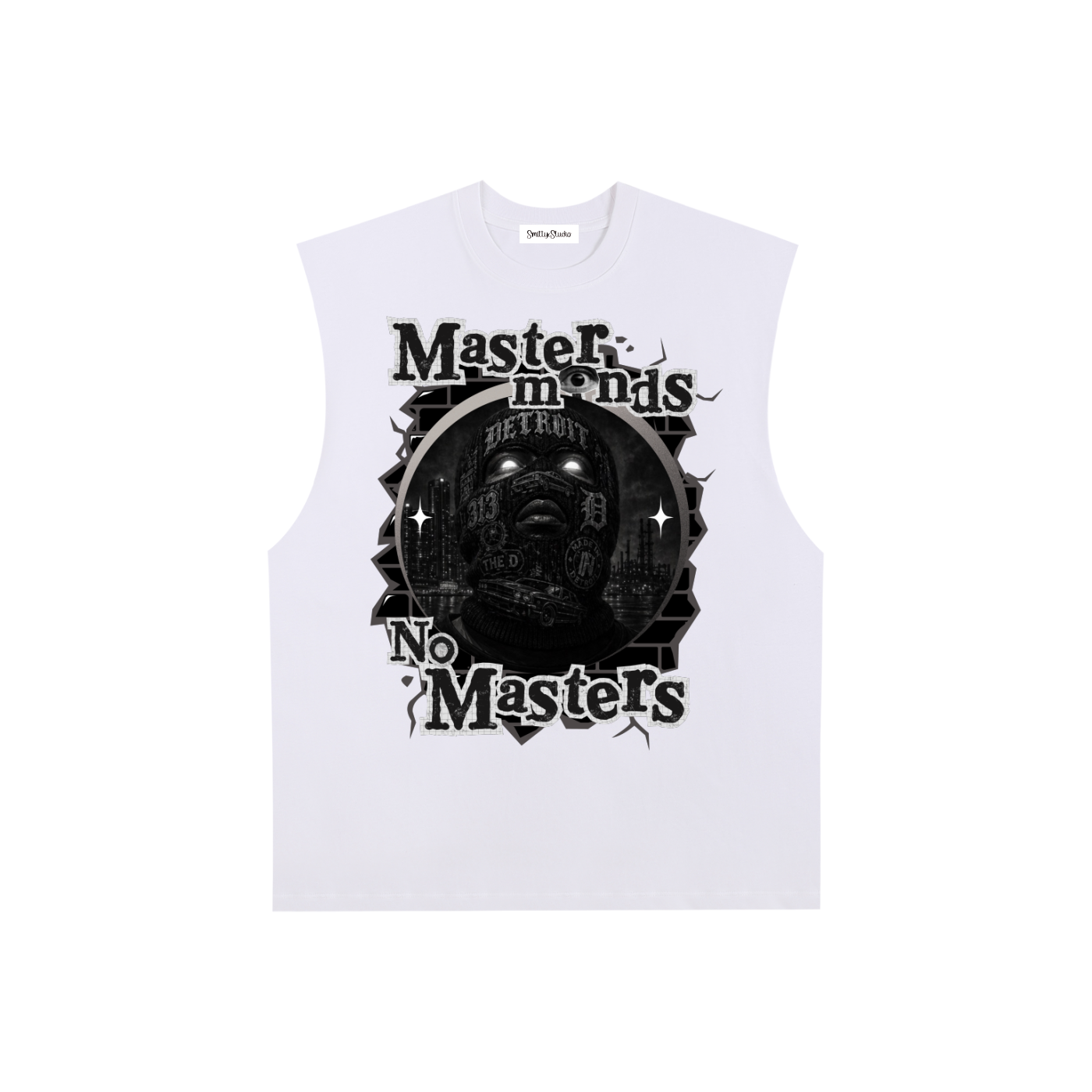 Detroit "Masterminds" Raw Edge Cotton Tank Top (Black Print)
