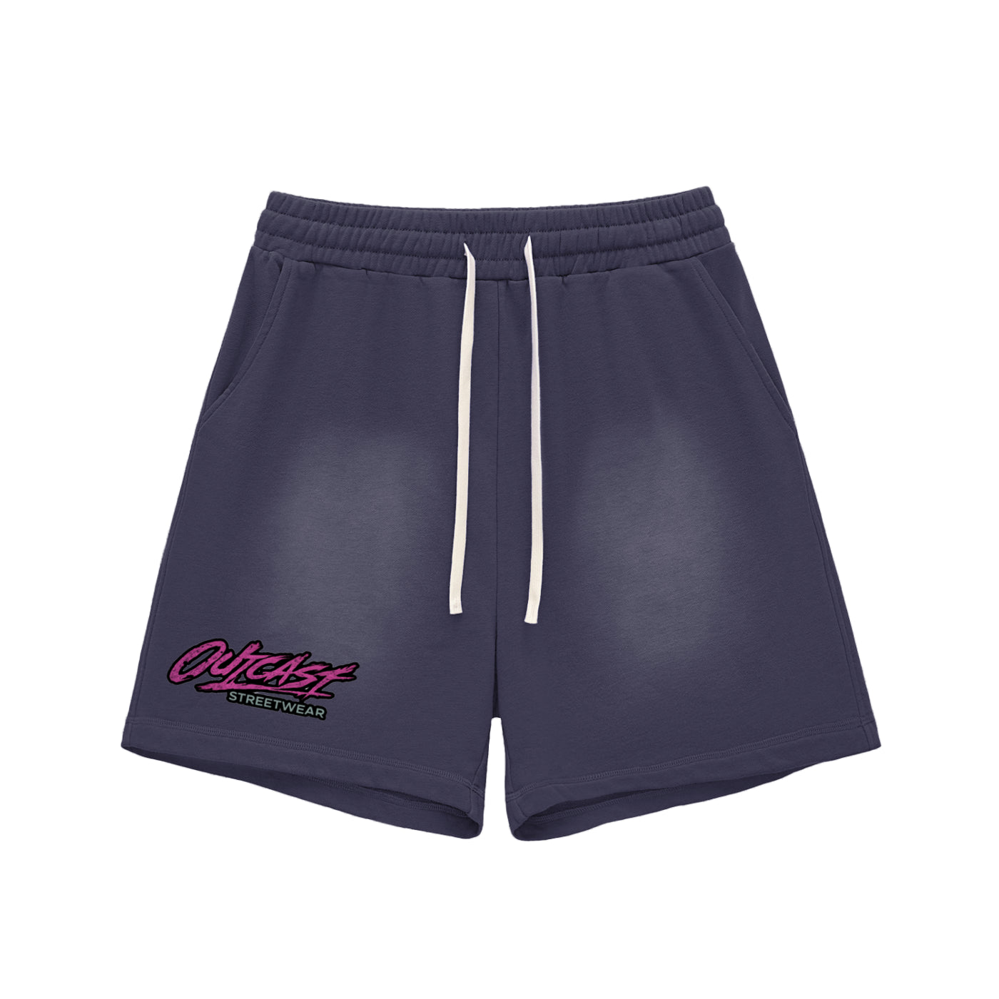 "Outcast Society" Sun Fade Raw Edge Cotton Shorts