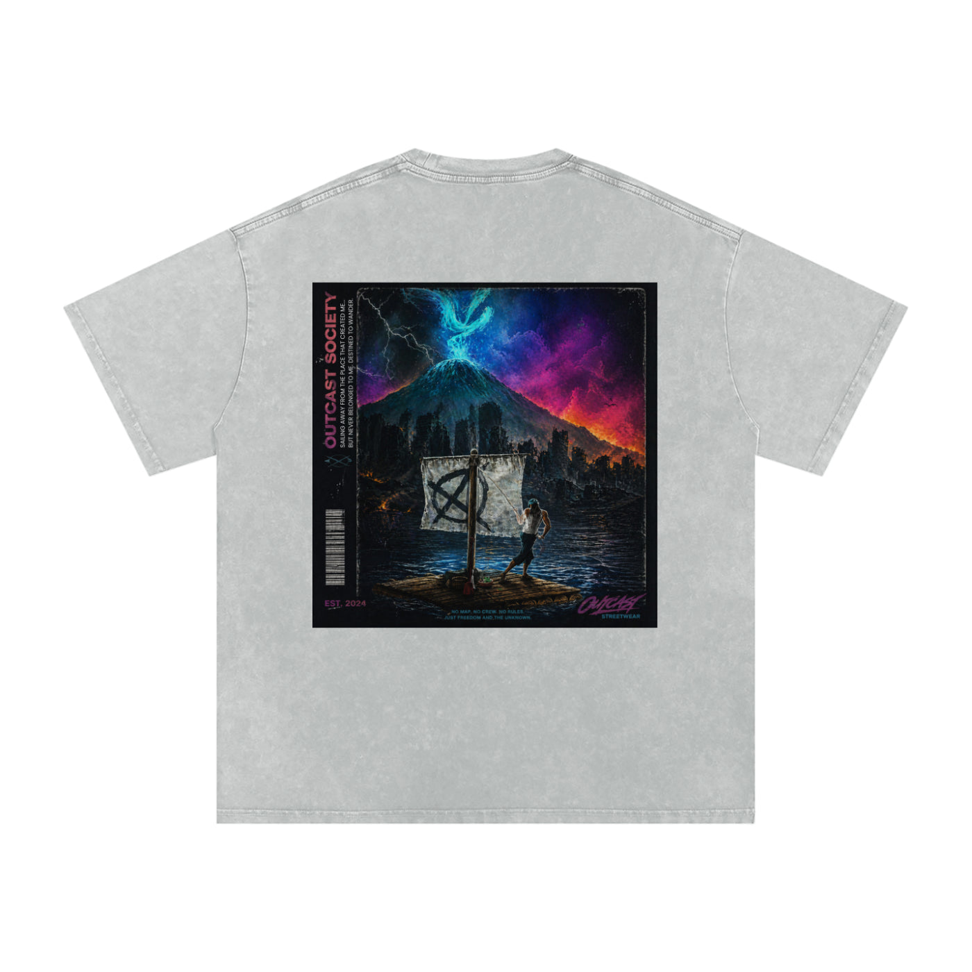 "Outcast Society" Snow Washed Oversized Cotton T-Shirt