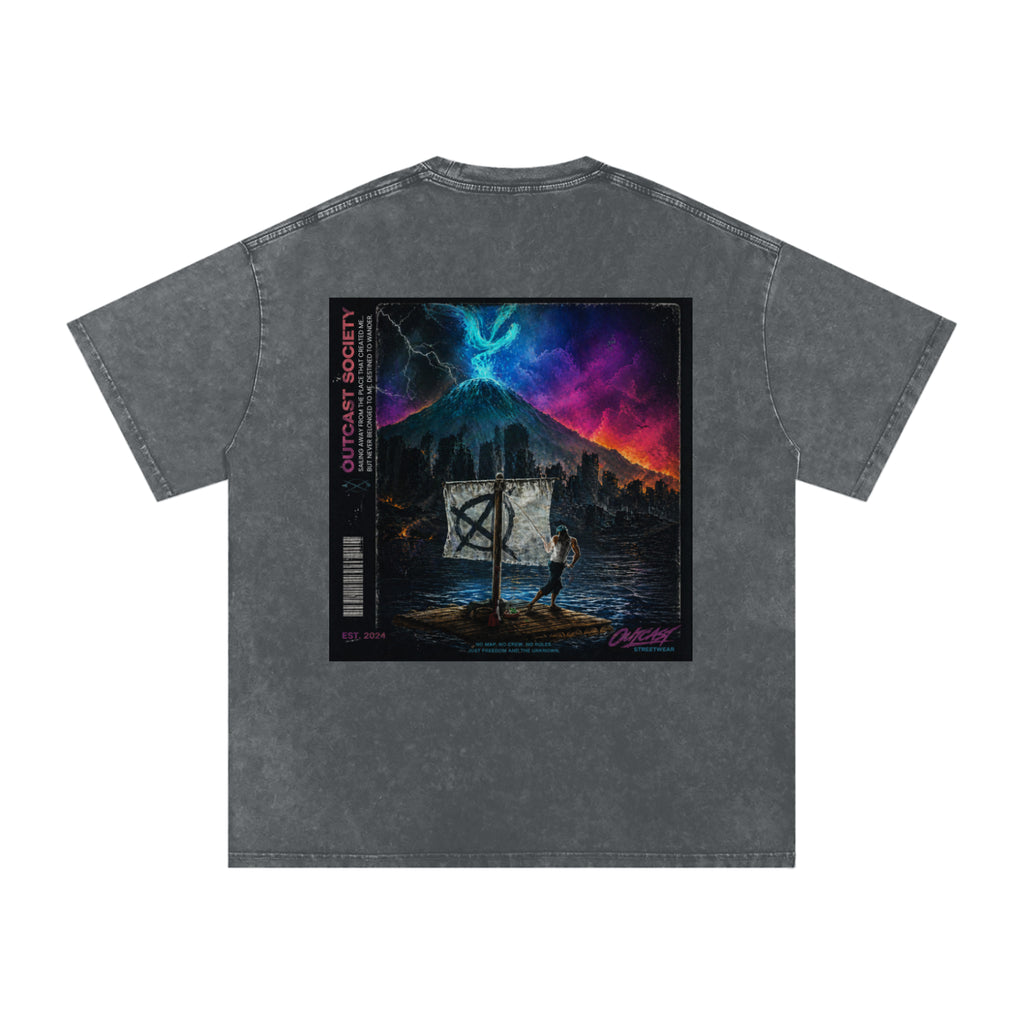 "Outcast Society" Snow Washed Oversized Cotton T-Shirt