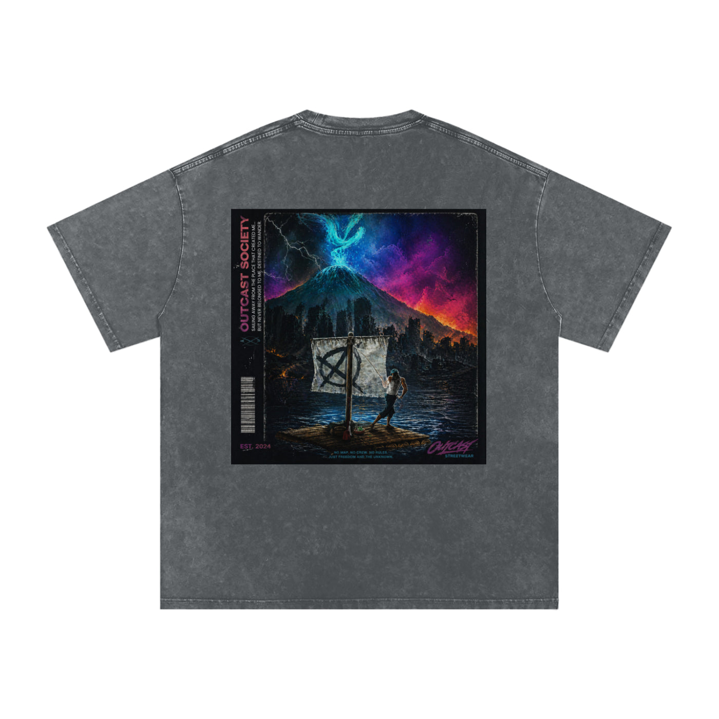 "Outcast Society" Snow Washed Oversized Cotton T-Shirt