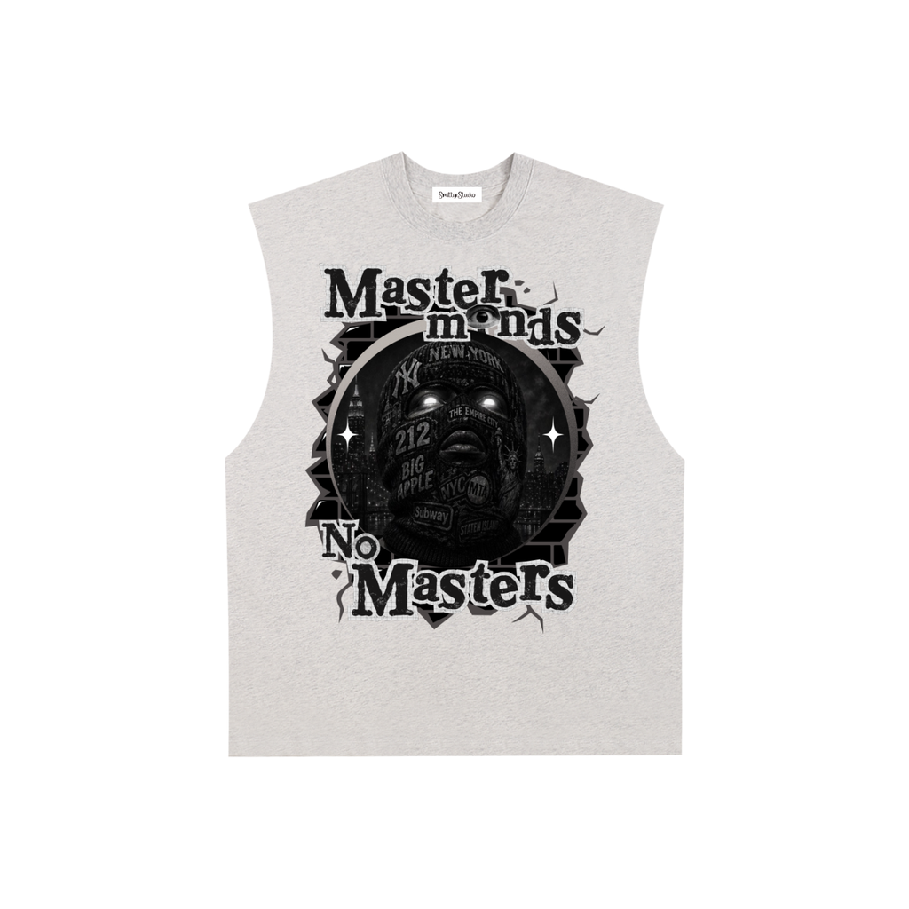 New York "Masterminds" Raw Edge Cotton Tank Top (White Print)