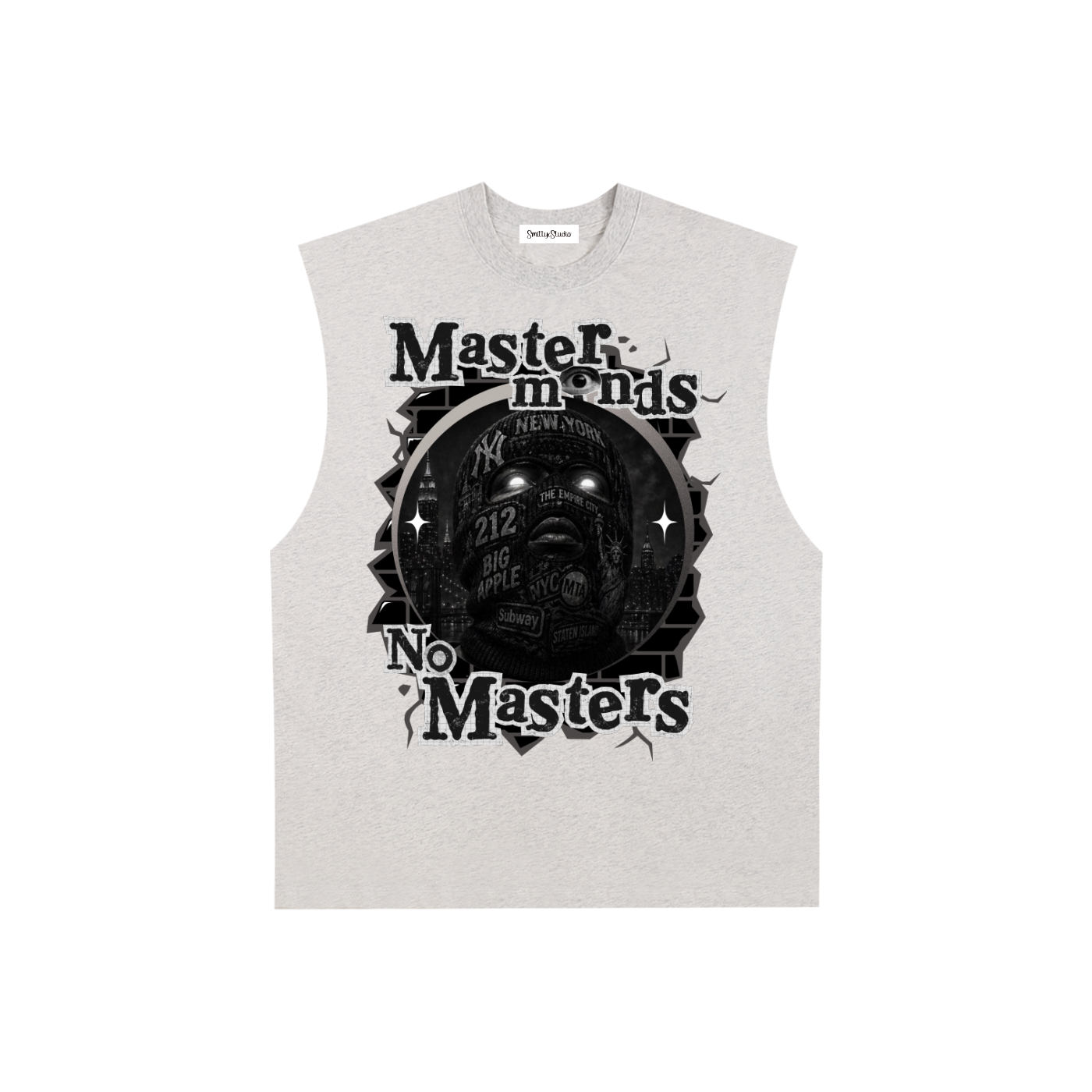 New York "Masterminds" Raw Edge Cotton Tank Top (White Print)