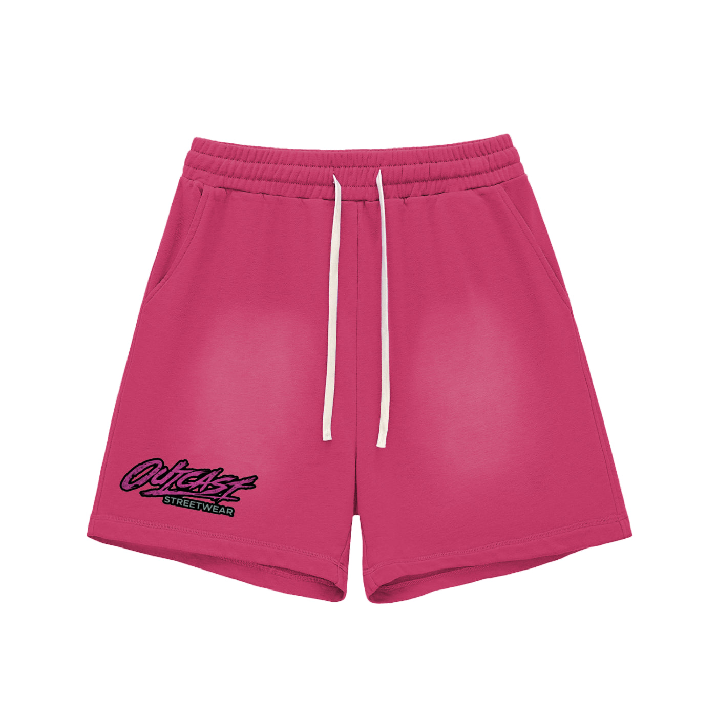 "Outcast Society" Sun Fade Raw Edge Cotton Shorts