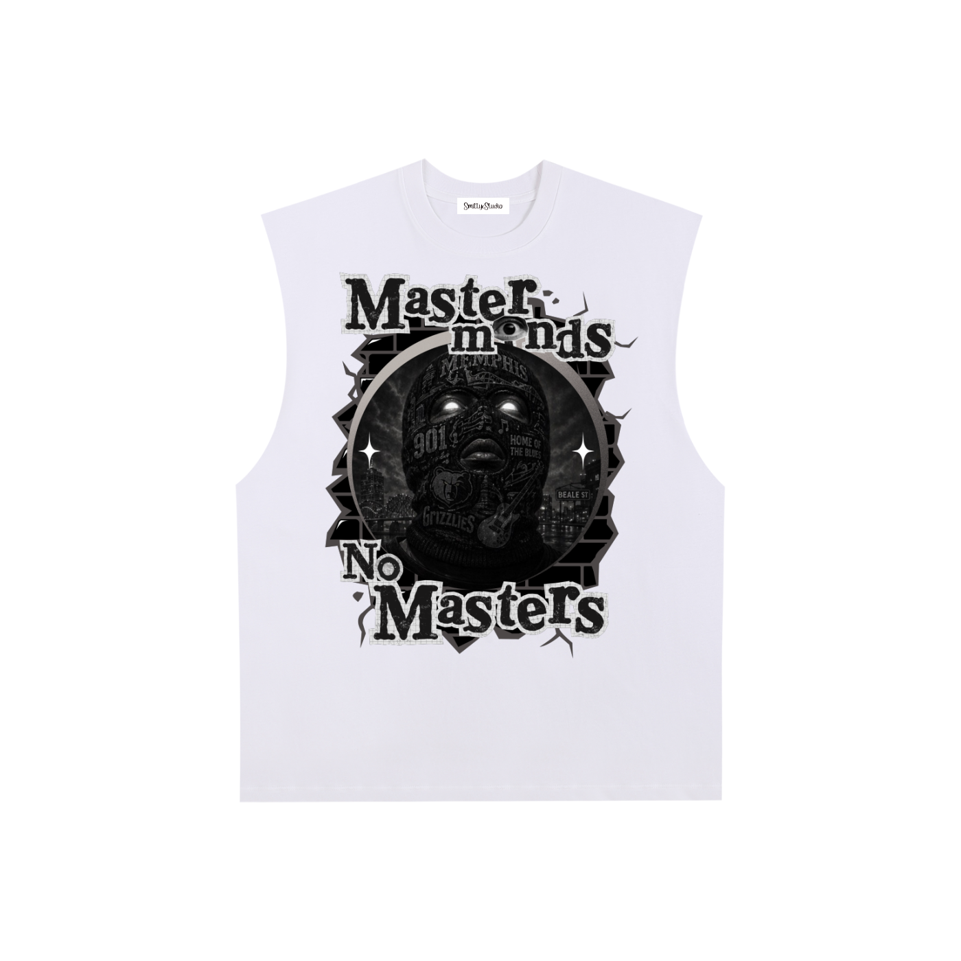 Memphis "Masterminds" Raw Edge Cotton Tank Top (Black Print)
