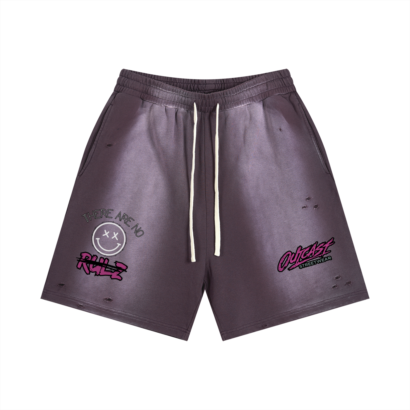 "Outcast Society" Sun Fade Distressed Shorts