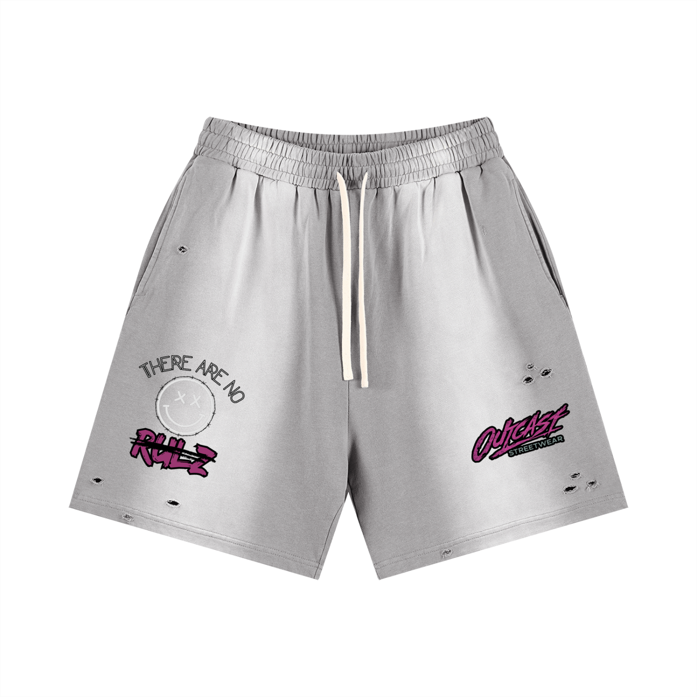 "Outcast Society" Sun Fade Distressed Shorts