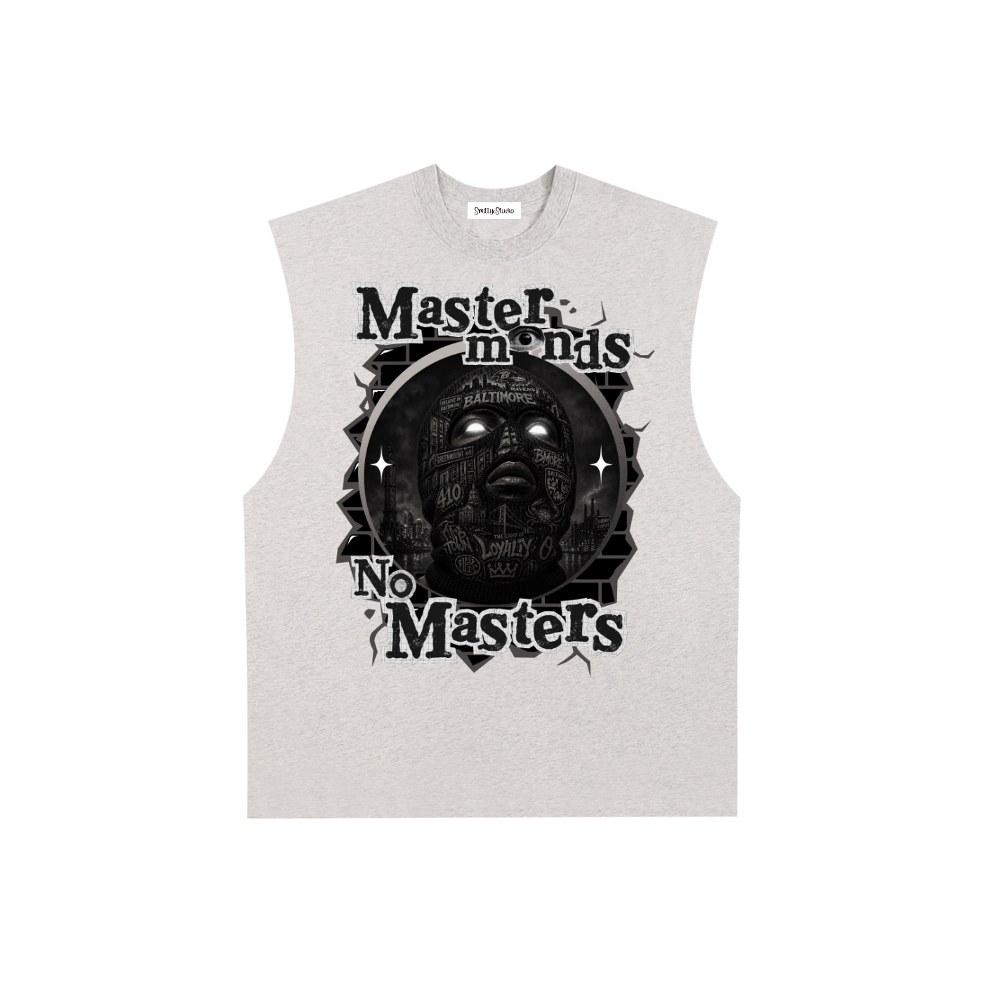 "Masterminds" Raw Edge Cotton Tank Top - White - (Baltimore)