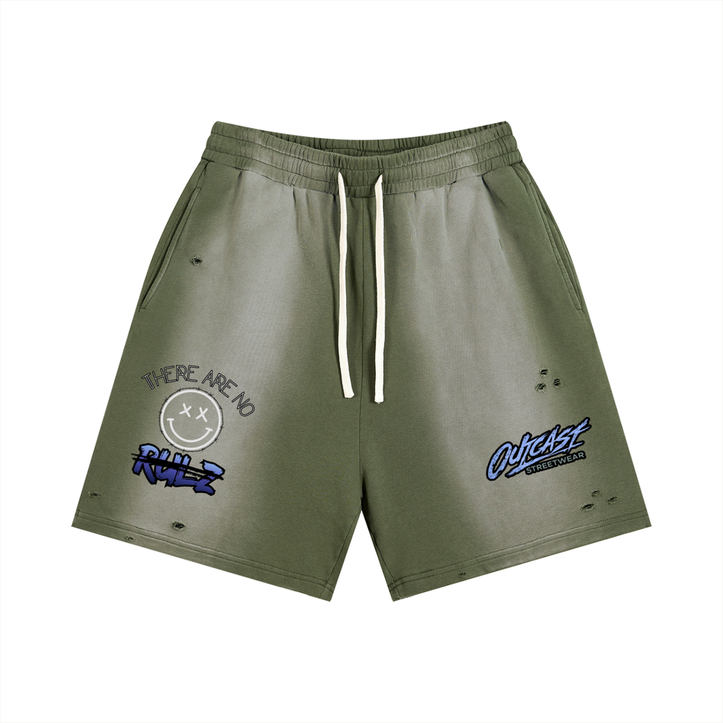 "Outcast Society" Sun Fade Distressed Shorts (Purple)