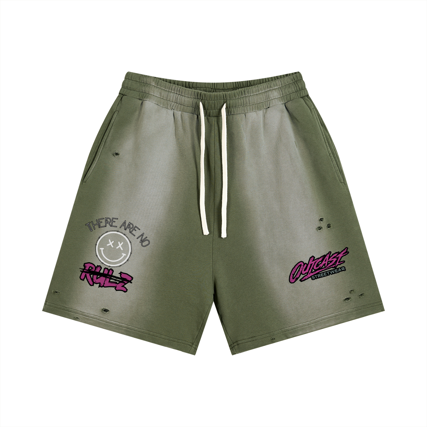 "Outcast Society" Sun Fade Distressed Shorts