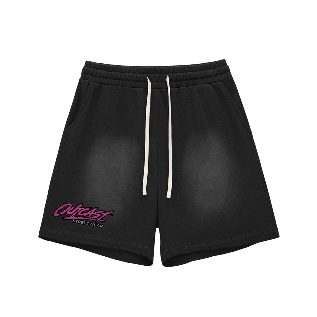 "Outcast Society" Sun Fade Raw Edge Cotton Shorts