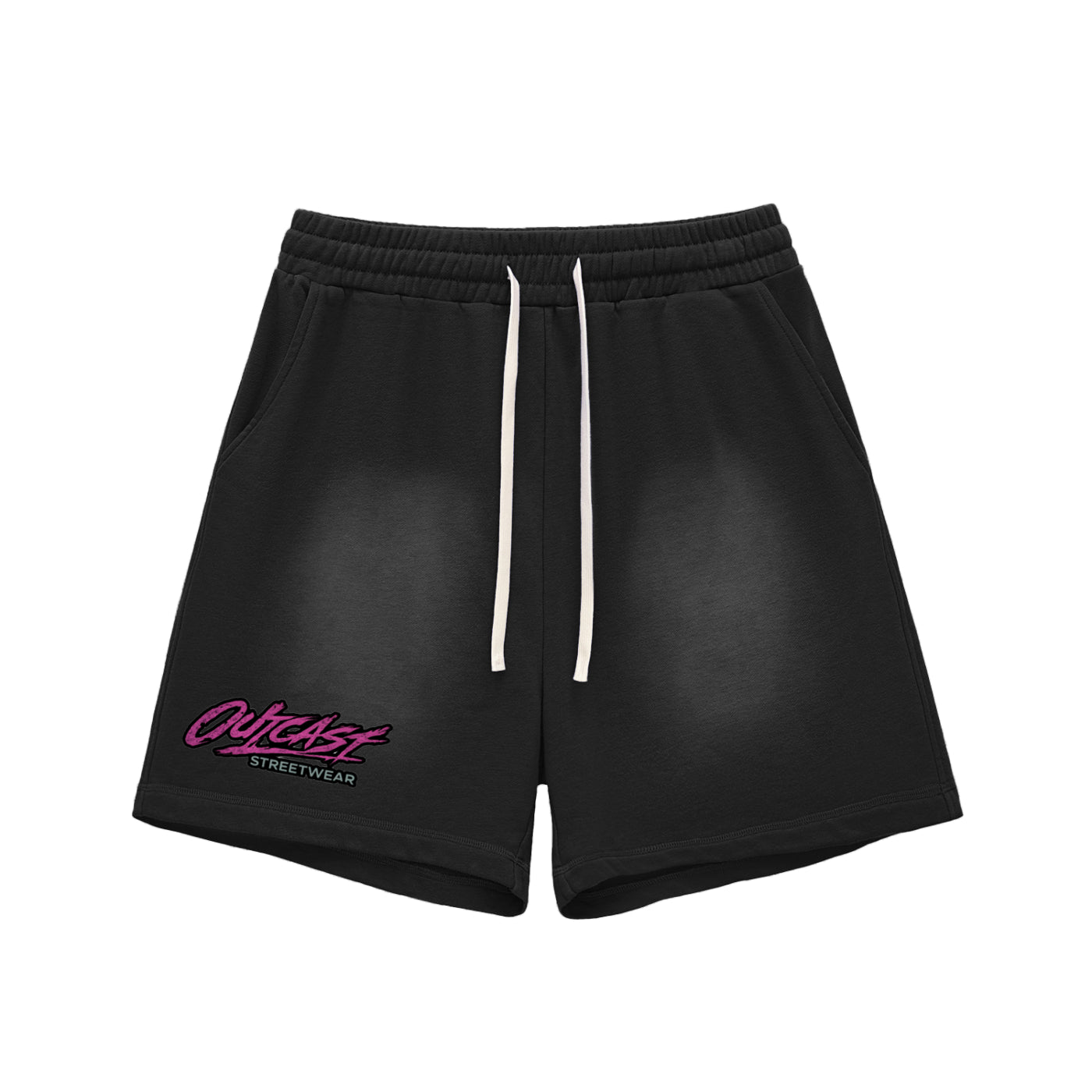 "Outcast Society" Sun Fade Raw Edge Cotton Shorts