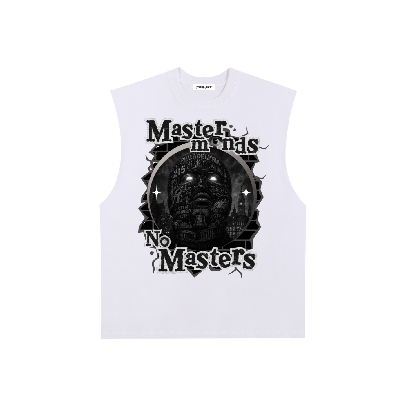 Philadelphia "Masterminds" Raw Edge Cotton Tank Top (Black Print)