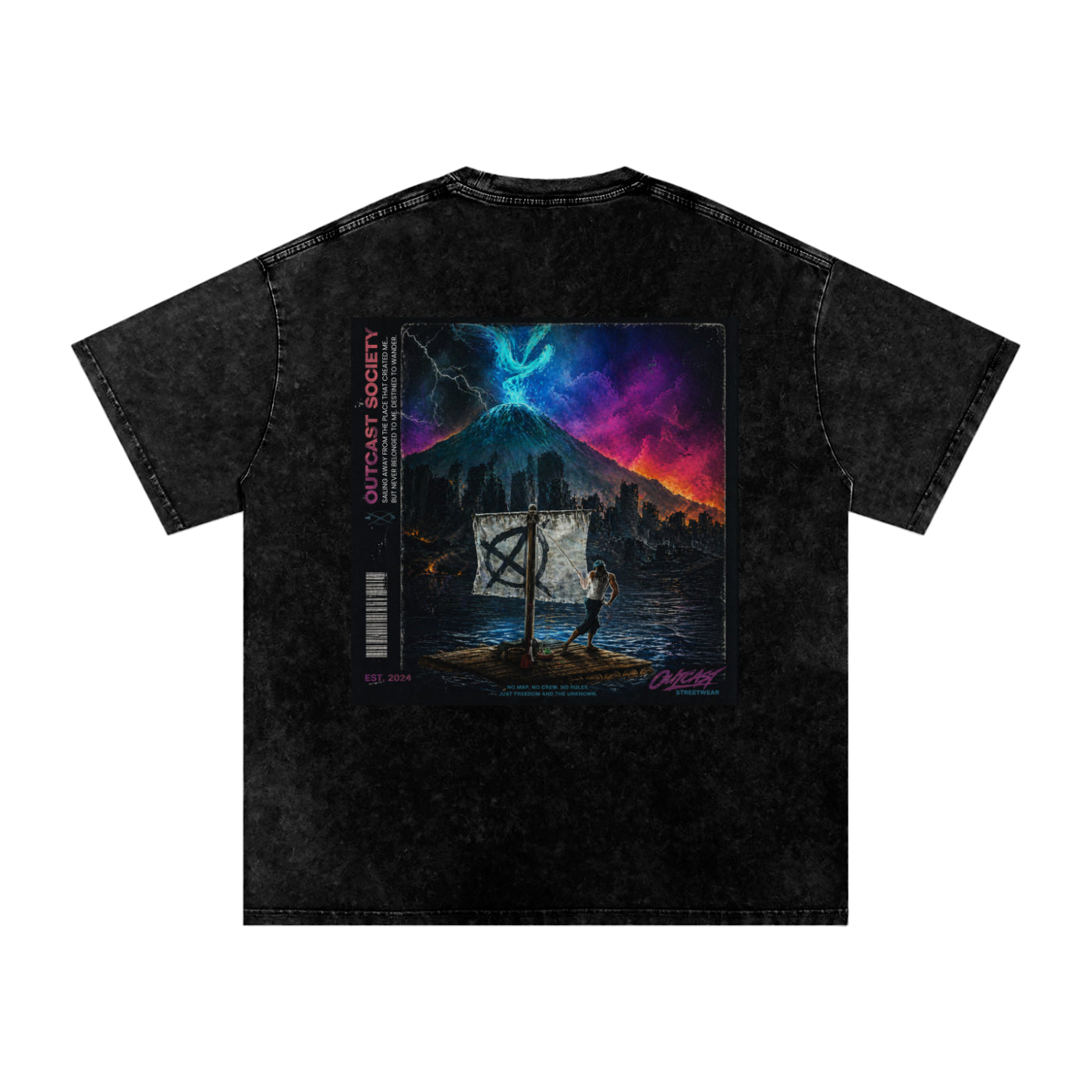 "Outcast Society" Snow Washed Oversized Cotton T-Shirt